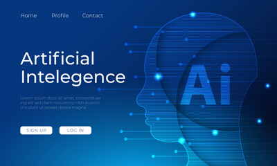 Blue technology background. artificial intelligence concept for website