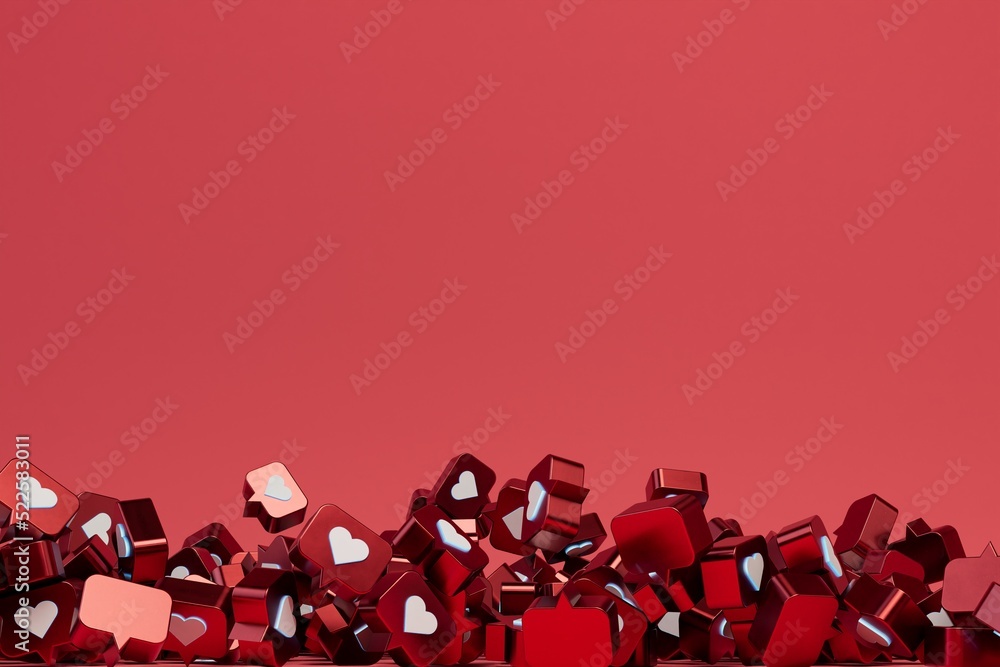 Poster abstract background. social media likes on comments, videos and photos. patterns of red icons with h