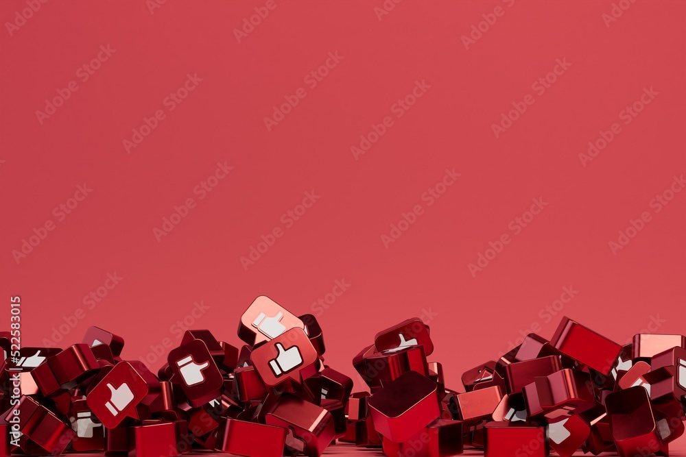 Poster abstract background. social media likes on comments, videos and photos. patterns of red icons with l