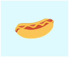 Cartoon Hot Dog With Mustard logo design. Barbecue Grilled Hot Dog with Yellow Mustard and ketchup vector design and illustration.

