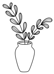 Decorative doodle leaves plants with Vase