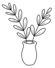 Decorative doodle leaves plants with Vase