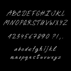Hand drawn alphabet. Typography design vector. Font and numbers set. ABC letters. Upper and lower case. - 522583895