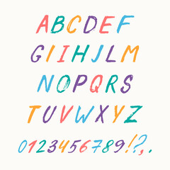 Hand drawn alphabet. Typography design vector. Font and numbers set. ABC letters. Upper case.