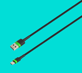 cable with USB and Type-C connector, on minem background