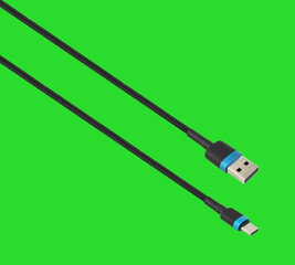 cable with USB and Type-C connector, on green background