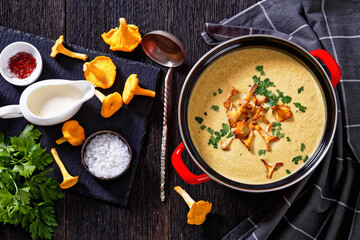 Kanttarellikeitto Finnish Chanterelle Soup in pot
