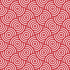 Seamless pattern with red circles and white background.