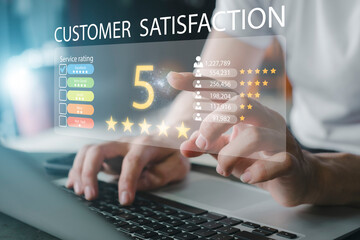 Customer service evaluation concept. User give rating to service experience on online application...