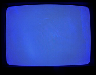Old tube tv blue screen, vintage CRT screens with static noise, no signal. isolated on black...