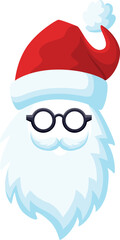 Santa hat and beard. Carnival costume cartoon accessory