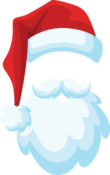 Christmas party accessories. Cartoon santa hat and beard