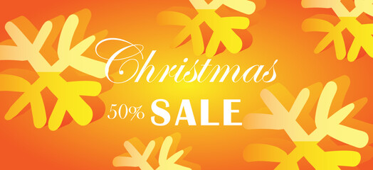 Christmas sale web banner with gold metallic sunflakes. Marketing promotion background. December winter season.