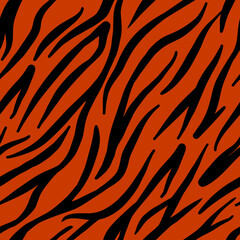 Tiger animal skin seamless pattern. Wild nature fabric print template. Simple wallpaper design.