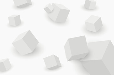 3d cubes. Model of white cubes with shadow. Geometric shapes background.