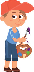 Kid artist character. Cute boy holding pallette and brush