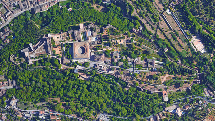 City of Granada looking down aerial view from above – Bird’s eye view Granada, Spain - obrazy, fototapety, plakaty