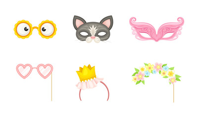 Party Birthday Photo Booth Prop with Hairband and Mask Vector Set