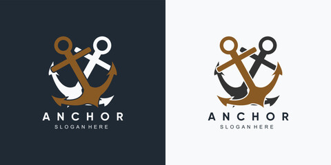anchor marine and ship wheel icon logo design template with creative element