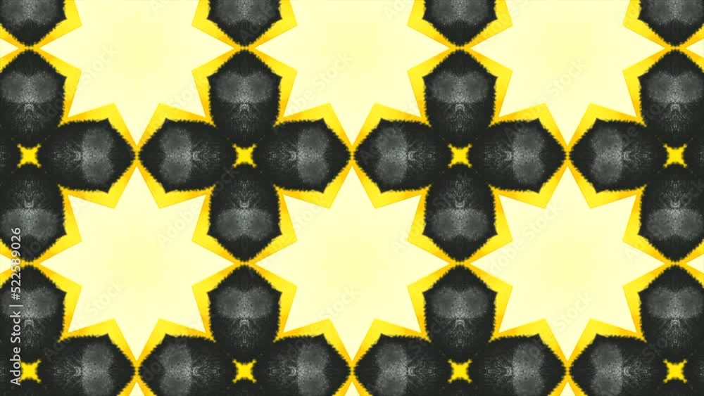 Poster abstract kaleidoscopic pattern of psychedelic transformation of stars. motion. colorful fractal anim