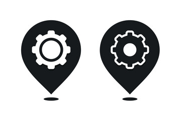 Setting location. Map pointer with gear icon. Illustration vector