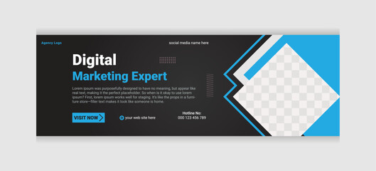Flat design minimal marketing agency twitter header and web banner template