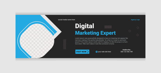 Flat design minimal marketing agency twitter header and web banner template