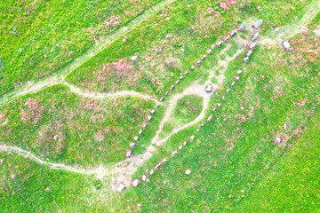 Stone ship at Blomsholm, Sweden megalith from iron age aerial view
