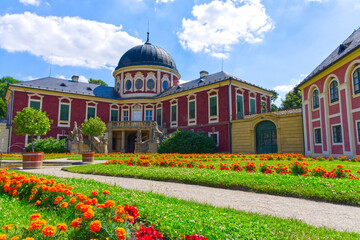 Veltrusy Chateau nice weather with flowers in Czech Republic Europe