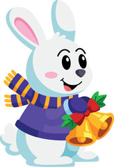 Fototapeta na wymiar Cartoon bunny with christmas bell. Happy winter holiday mascot