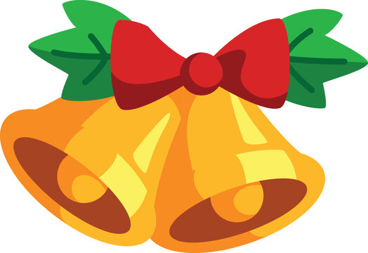 Christmas golden bell icon. Cartoon holiday decoration