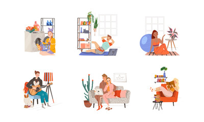 Fototapeta premium People Character Spending Weekend at Home Vector Illustration Set