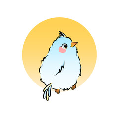 Cute little blue bird in cartoon style. Vector illustration.