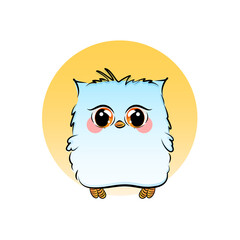 Cute little blue bird in cartoon style. Vector illustration.