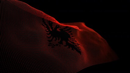 Seamless looping animated digital flag of Albania overlay rendered of points in 4K resolution including luma matte
