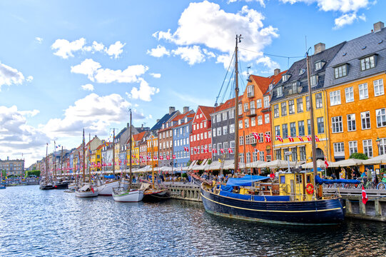 Nyhavn Copenhagen canal houses and ships, Denmark Europe