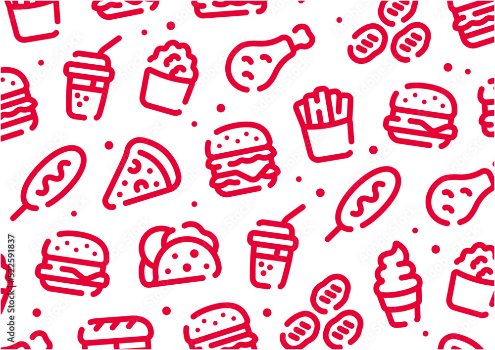 Wall mural fast food pattern background for graphic design.a-size horizontal.