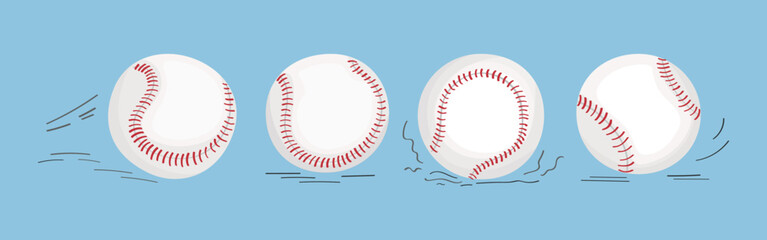 Baseballs drawn in flat vector collection. Set of sports equipment illustrations.