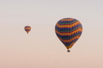 hot air balloon in flight in Cappadocia, Turkey