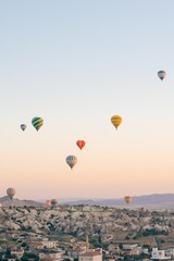 hot air balloon in flight in Cappadocia, Turkey