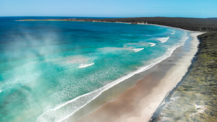 Pennington Bay in Kangaroo Island. Amazing aerial view of coastline from drone on a sunny day