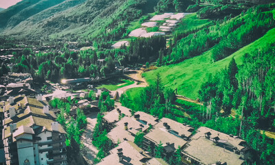 Aerial view of Vail town in Colorado, summer season