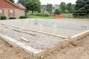 Modular Home Crawl Space Foundation with Support Beams and Aggregate