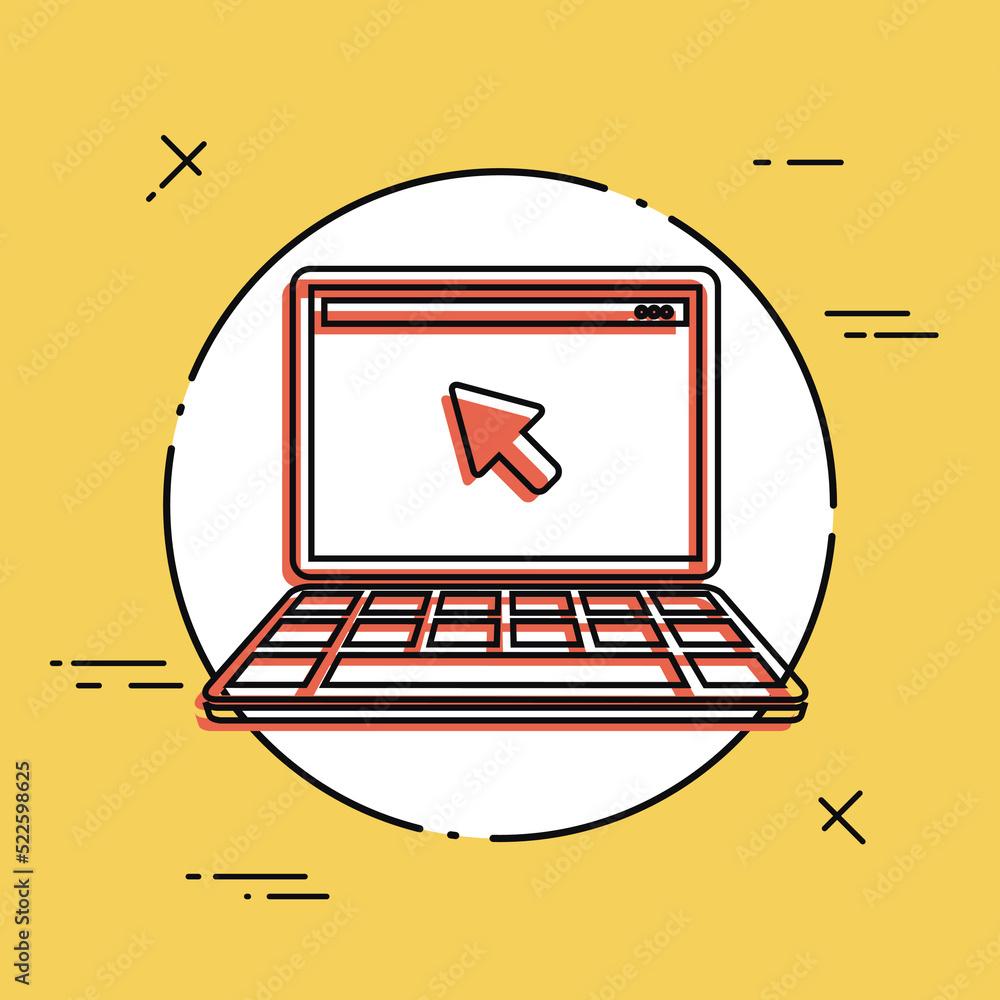Poster laptop and mouse pointer - flat minimal icon