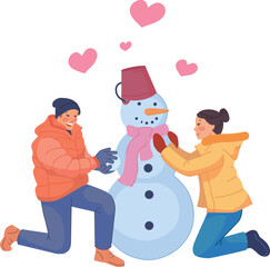 Romantic winter activity. Man and woman making snowball together