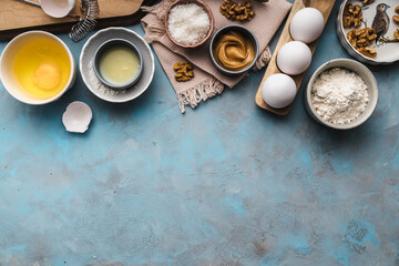 ingredients for baking cookies or cakes flour eggs