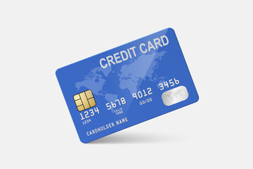 Vector 3d Realistic Blue Credit Card on White Background. Design Template of Plastic Credit or Debit Card. Credit Card Payment Concept. Front View