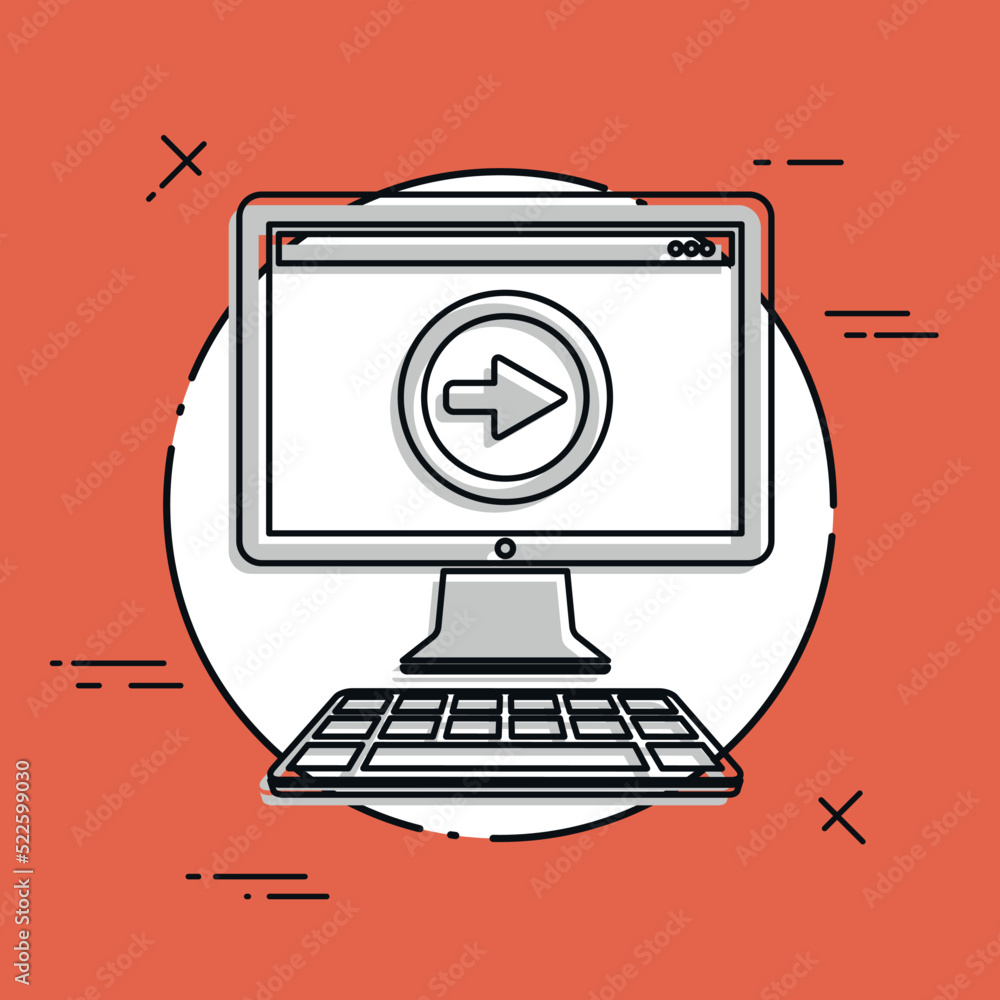 Poster computer and next symbol - vector flat minimal icon