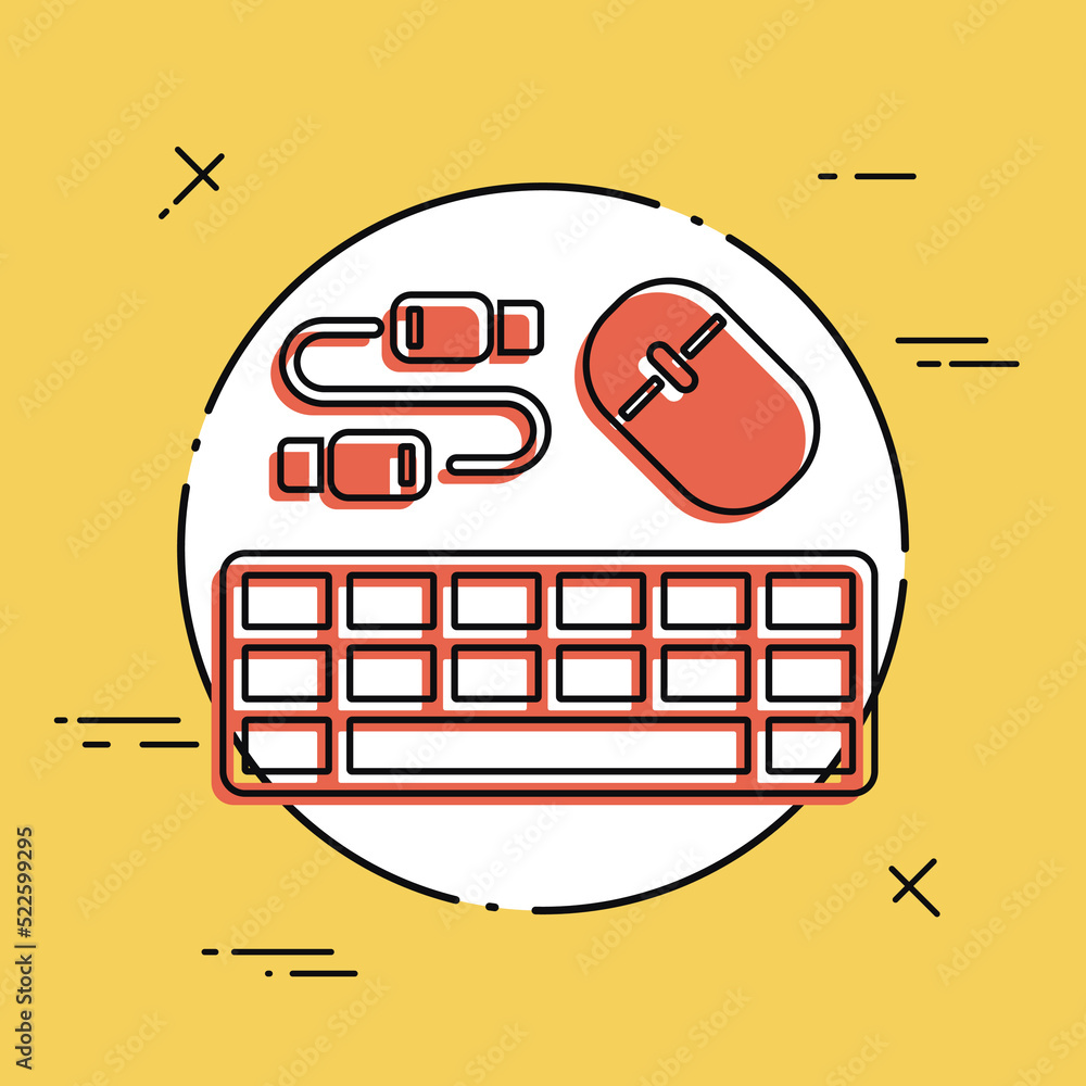 Poster usb mouse and keyboard - vector flat minimal icon