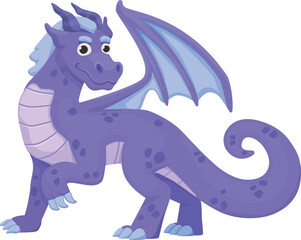 Smiling dragon. Cute cartoon reptile. Fairytale creature
